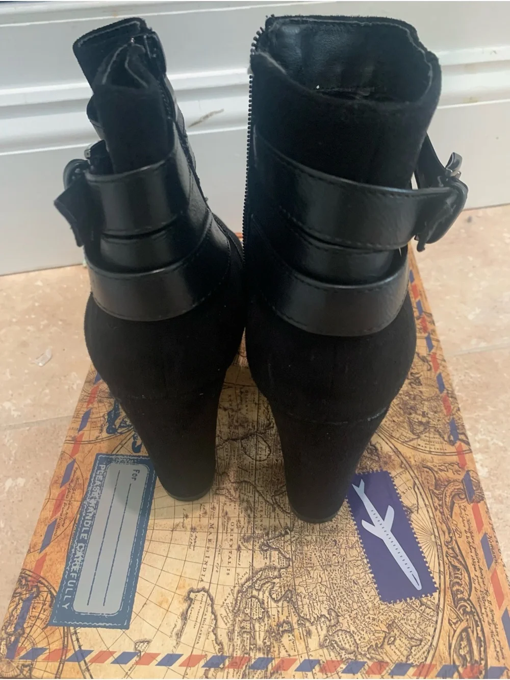Women’s Black Suede Ankle Boots with Buckle